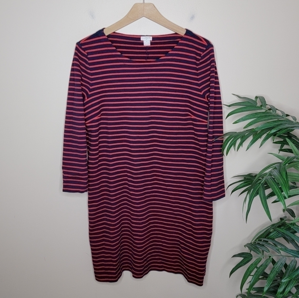 J. Crew Factory Classic Red & Navy Striped Shift Dress Size Medium Office Preppy
